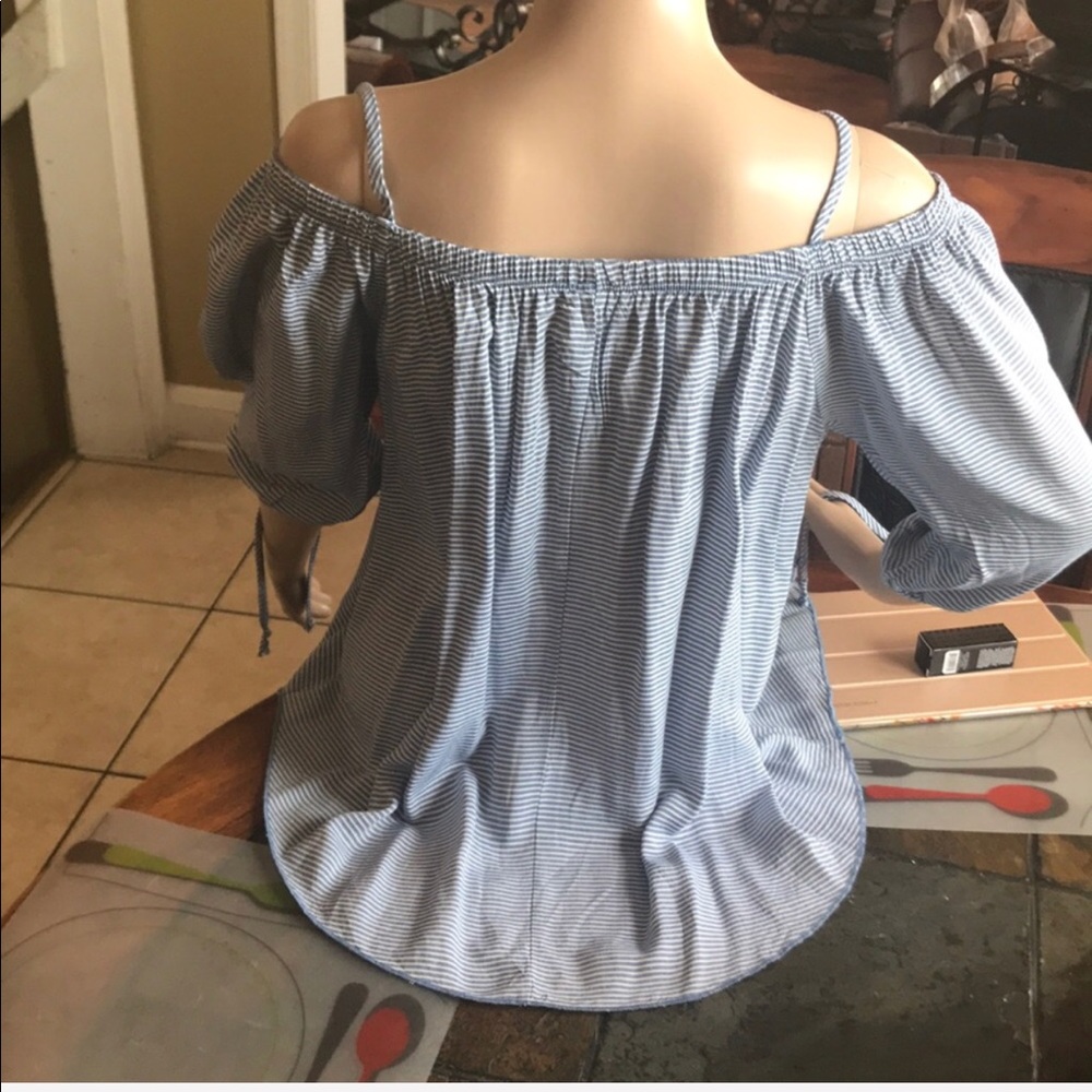 Blue and white striped shirt off the Shoulders
